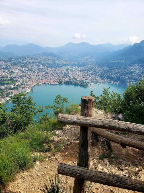 View over Lugano and lake Lugano from the top of Monte San Salvatore