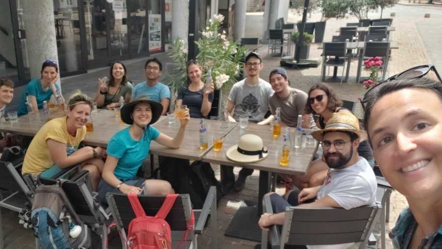 The form team enjoying a drink on their hike day